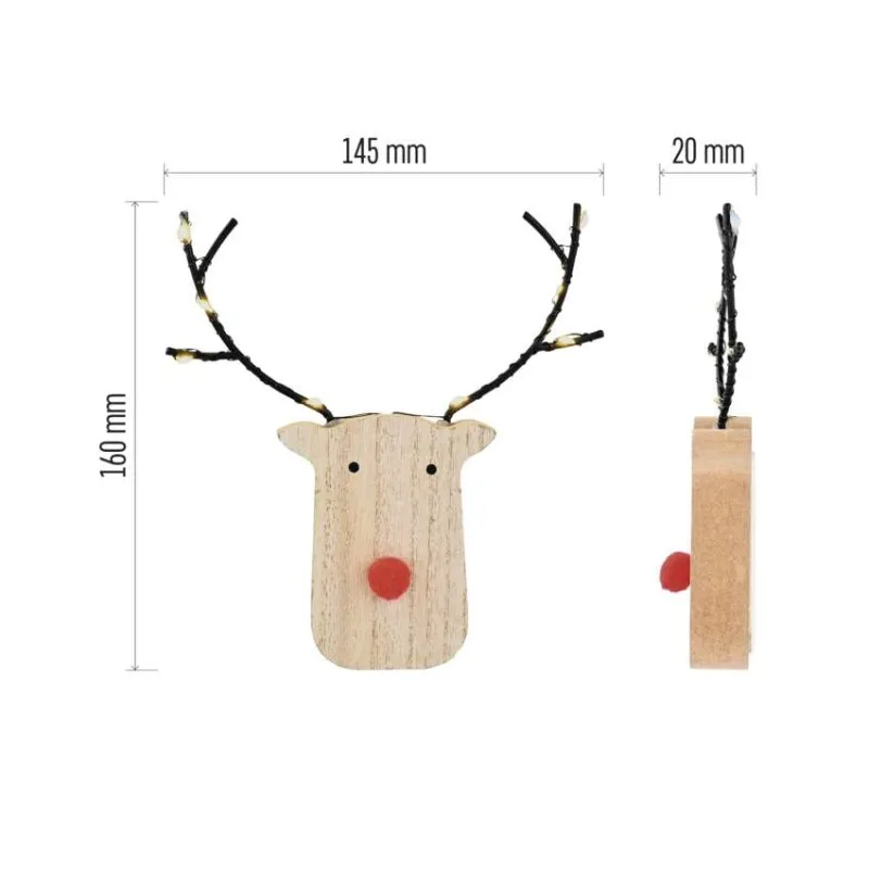 LED dekorácia drevená – sobík, 16 cm, 2x AAA, vnútorné, teplá biela, časovač, 12 ks, displ – Obrázok 13