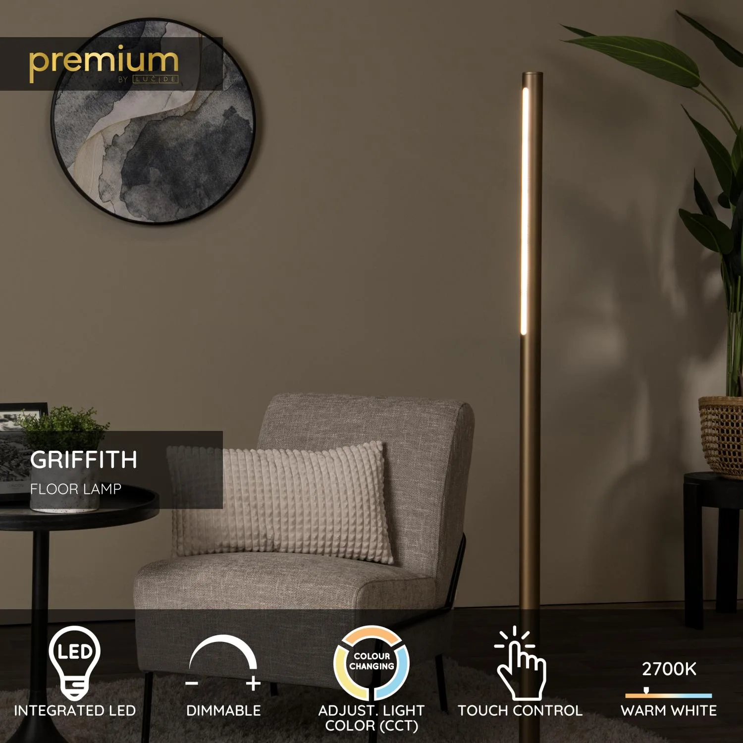 GRIFFITH – Stojaca lampa – Ø 21 cm – Stmievateľné LED – CCT – 1x18 W 2700 K/4000 K – Bronzová | Premium – Obrázok 3