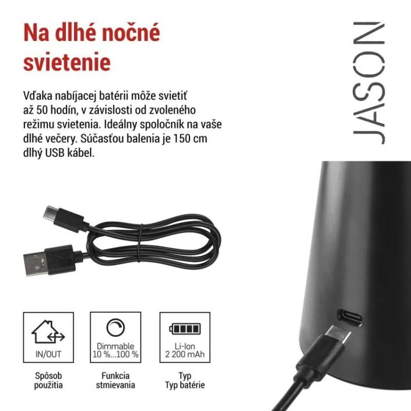 LED stolná lampa JASON, dobíjacia – Obrázok 5