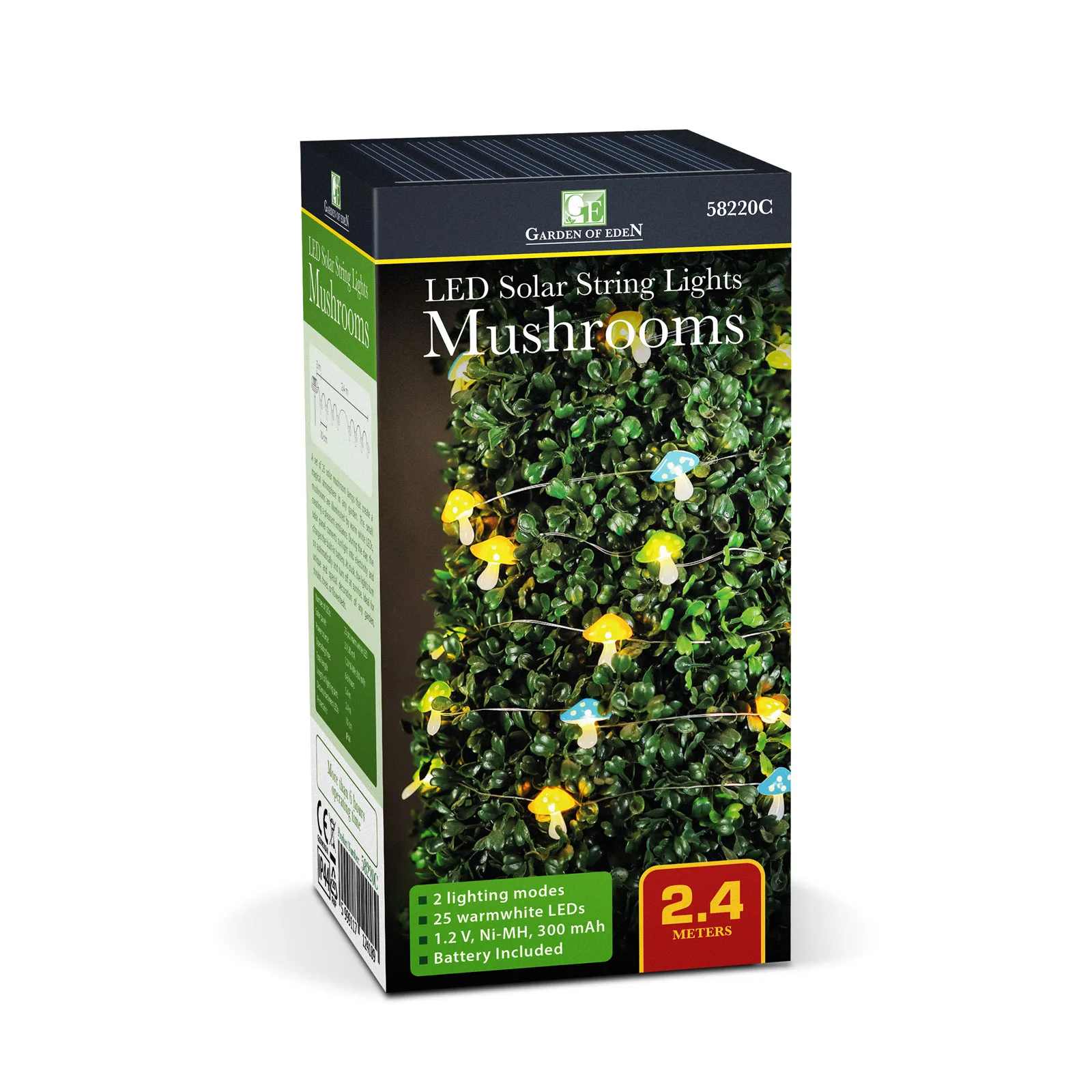 Solárna LED svetelná reťaz – huby – 2,4 m – 25 LED – teplá biela – Obrázok 3