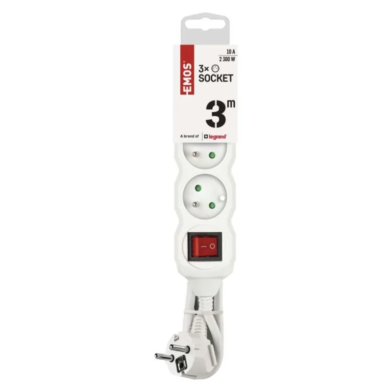 Predlžovací kábel 3 m / 3 zásuvky / s vypínačom / biely / PVC / 1 mm2 – Obrázok 3