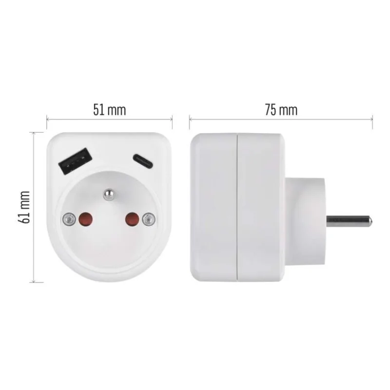 Rozbočovacia zásuvka 1×, 1×USB-A+1×USB-C, biela – Obrázok 11