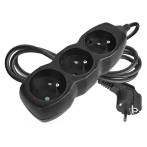 Predlžovací kábel 1,5 m / 3 zásuvky / čierny / PVC / 1 mm2