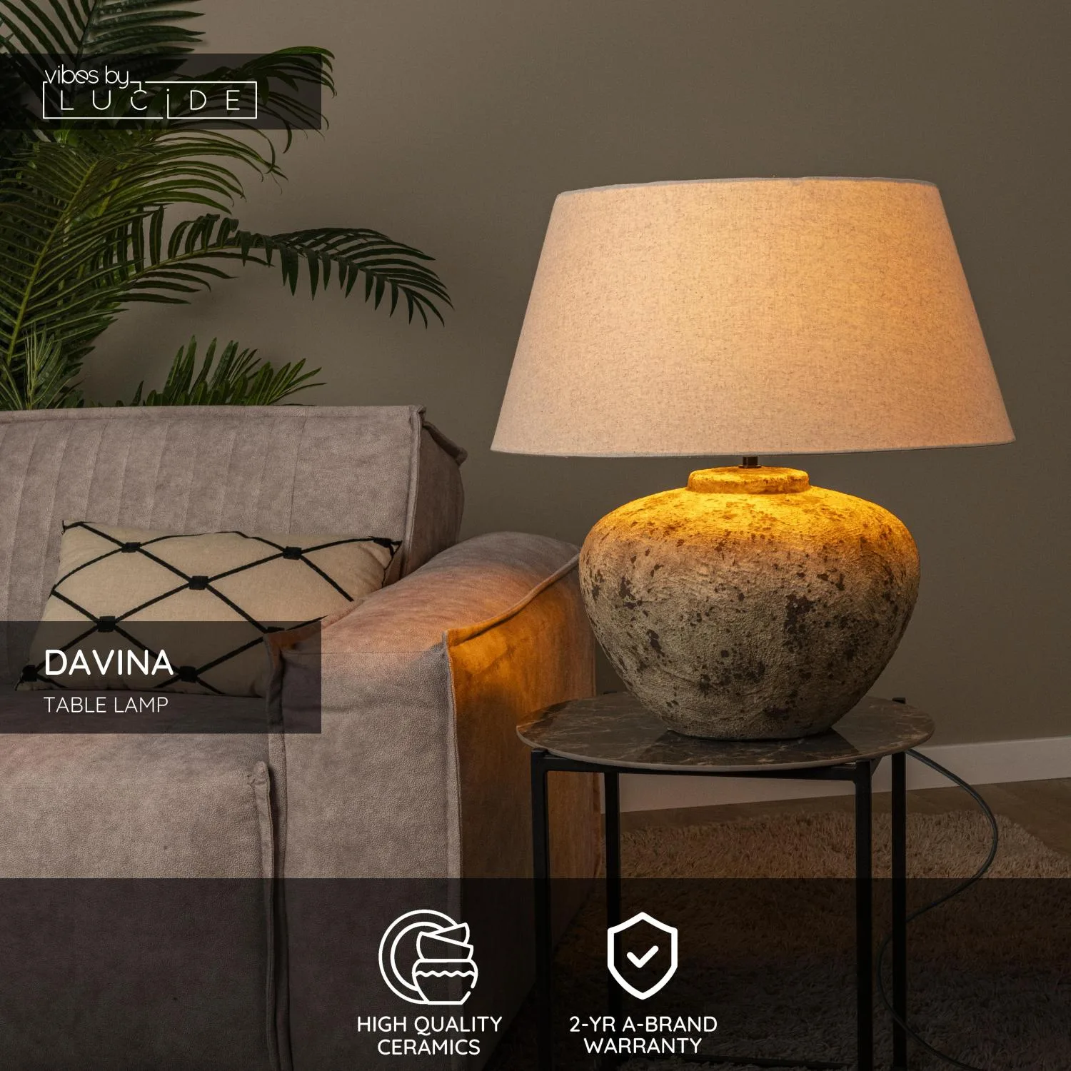 DAVINA - Stolná lampa - Ø 55 cm - 1xE27 - Hnedá | Nálada – Obrázok 3