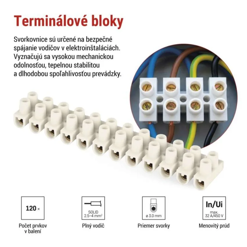 Skrutková svorkovnica 12× 2,5–4mm2, 450 V, biela, 10 ks – Obrázok 3