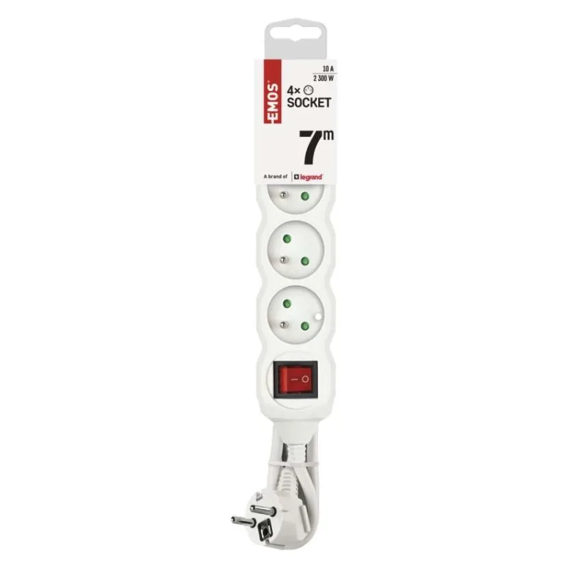 Predlžovací kábel 7 m / 4 zásuvky / s vypínačom / biely / PVC / 1 mm2 – Obrázok 4