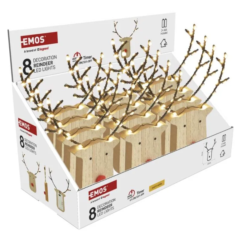 LED dekorácia drevená – sobík, 16 cm, 2x AAA, vnútorné, teplá biela, časovač, 12 ks, displ – Obrázok 8