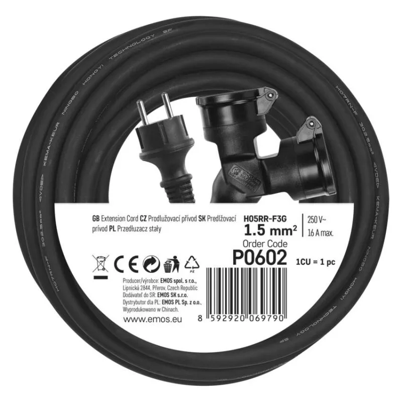 Vonkajší predlžovací kábel 15 m / 2 zásuvky / čierny / guma / 230 V / 1,5 mm2 – Obrázok 11