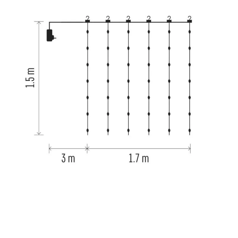 LED vianočná drop reťaz – záclona, 1,7x1,5 m, vonkajšia aj vnútorná, teplá biela, programy – Obrázok 4