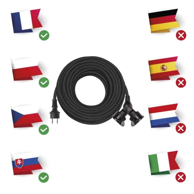 Vonkajší predlžovací kábel 20 m / 2 zásuvky / čierny / guma / 230 V / 1,5 mm2 – Obrázok 3