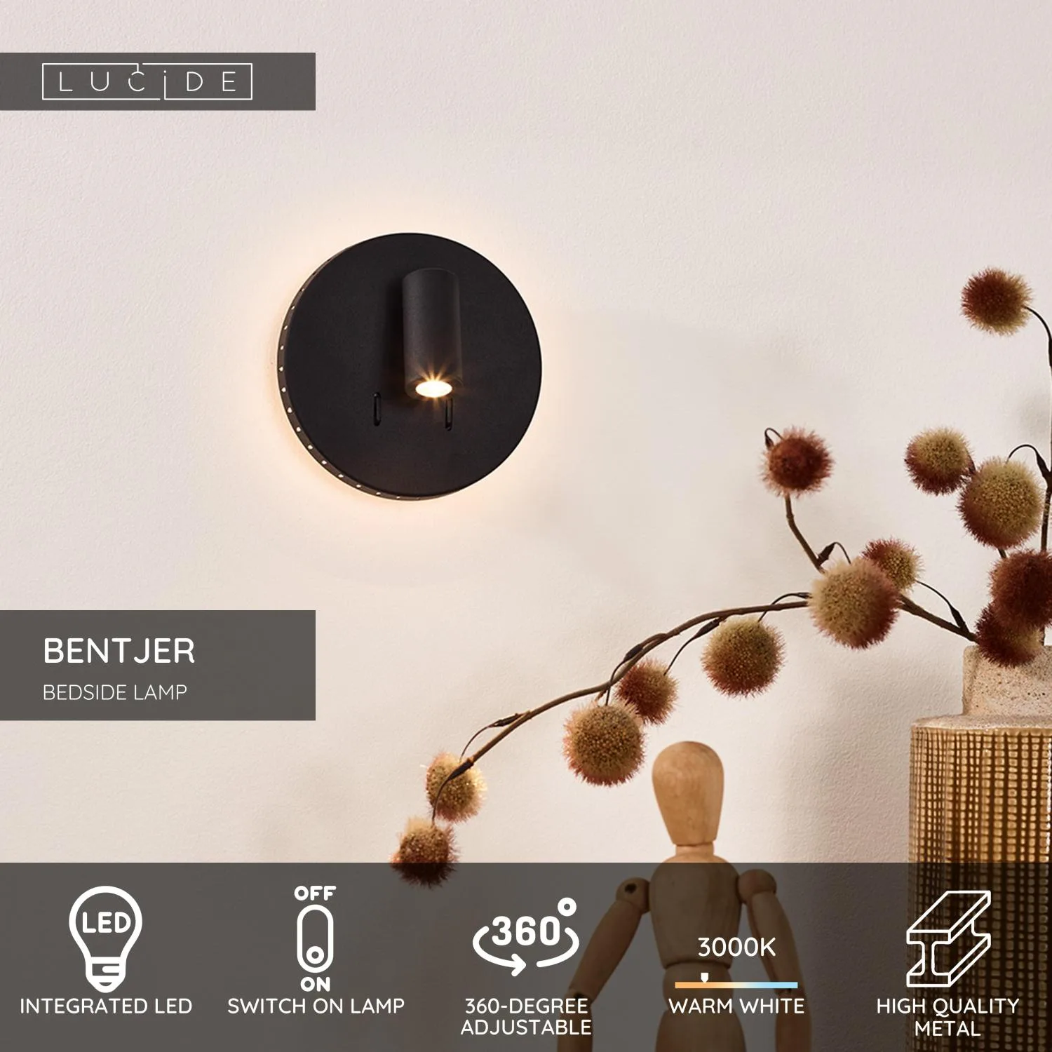 BENTJER - Lampa pri poste / nástenné svetlo - Ø 14 cm - LED - 3000K – Obrázok 3