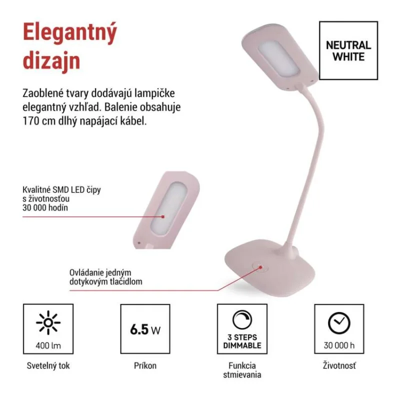 LED stolná lampa STELLA, ružová – Obrázok 5