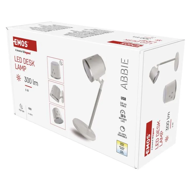 LED stolná lampa ABBIE, dobíjacia, biela – Obrázok 4