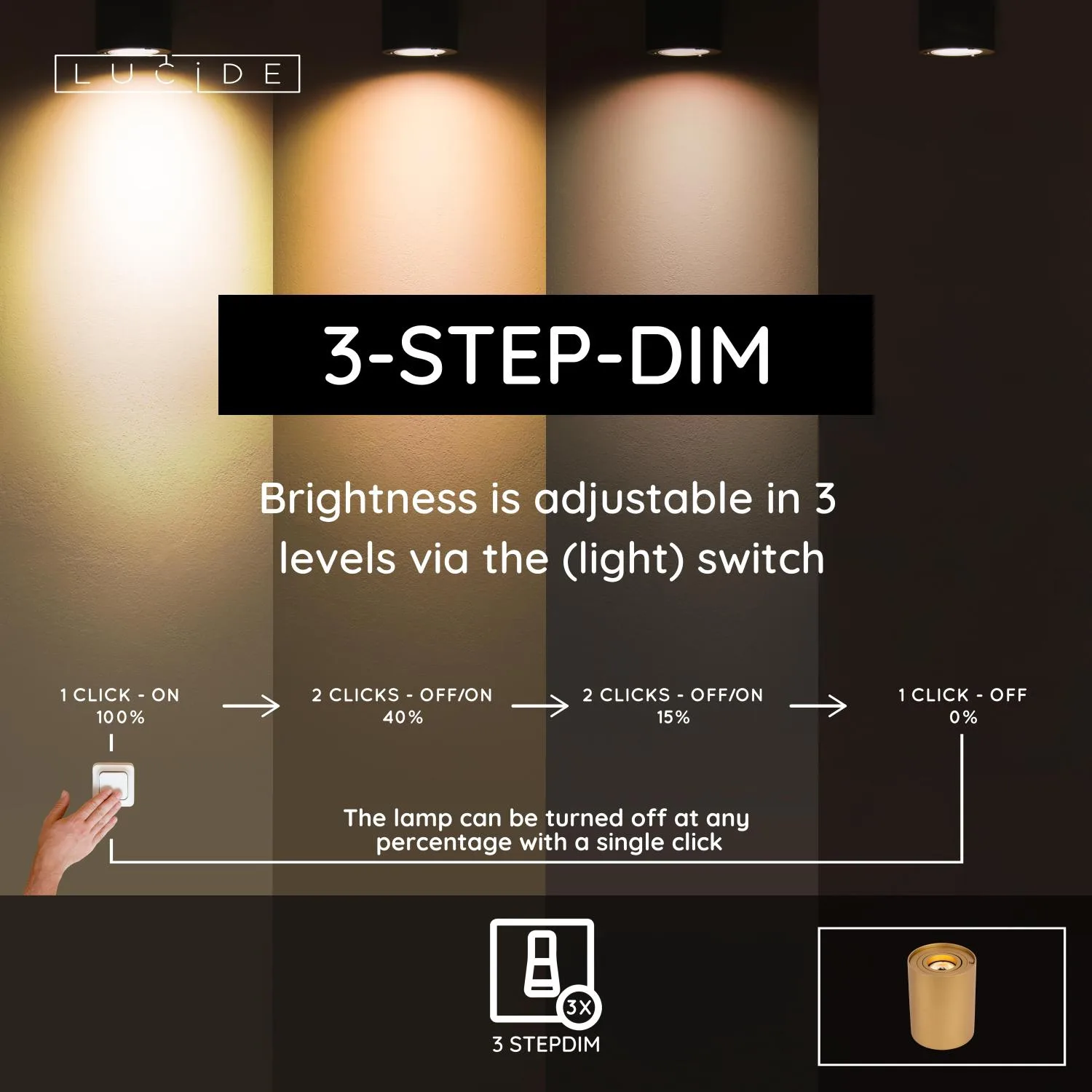 TUBE - Stolná lampa - Ø 9,6 cm - LED 3 StepDim - GU10 - 1x5W 2700K – Obrázok 3