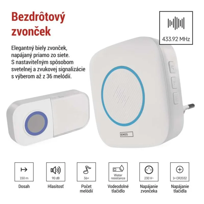 Domový bezdrôtový zvonček P5737 do zásuvky – Obrázok 5