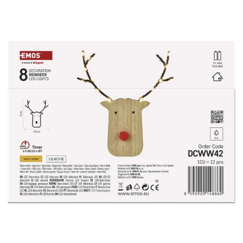 LED dekorácia drevená – sobík, 16 cm, 2x AAA, vnútorné, teplá biela, časovač, 12 ks, displ – Obrázok 9