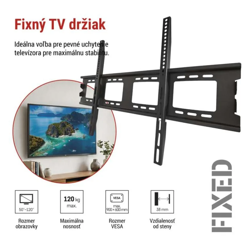 Pevný nástenný TV držiak 50–120" (127–305 cm) – Obrázok 3