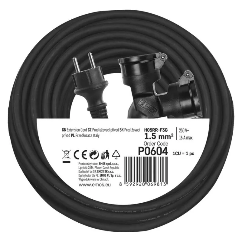 Vonkajší predlžovací kábel 25 m / 2 zásuvky / čierny / guma / 230 V / 1,5 mm2 – Obrázok 11