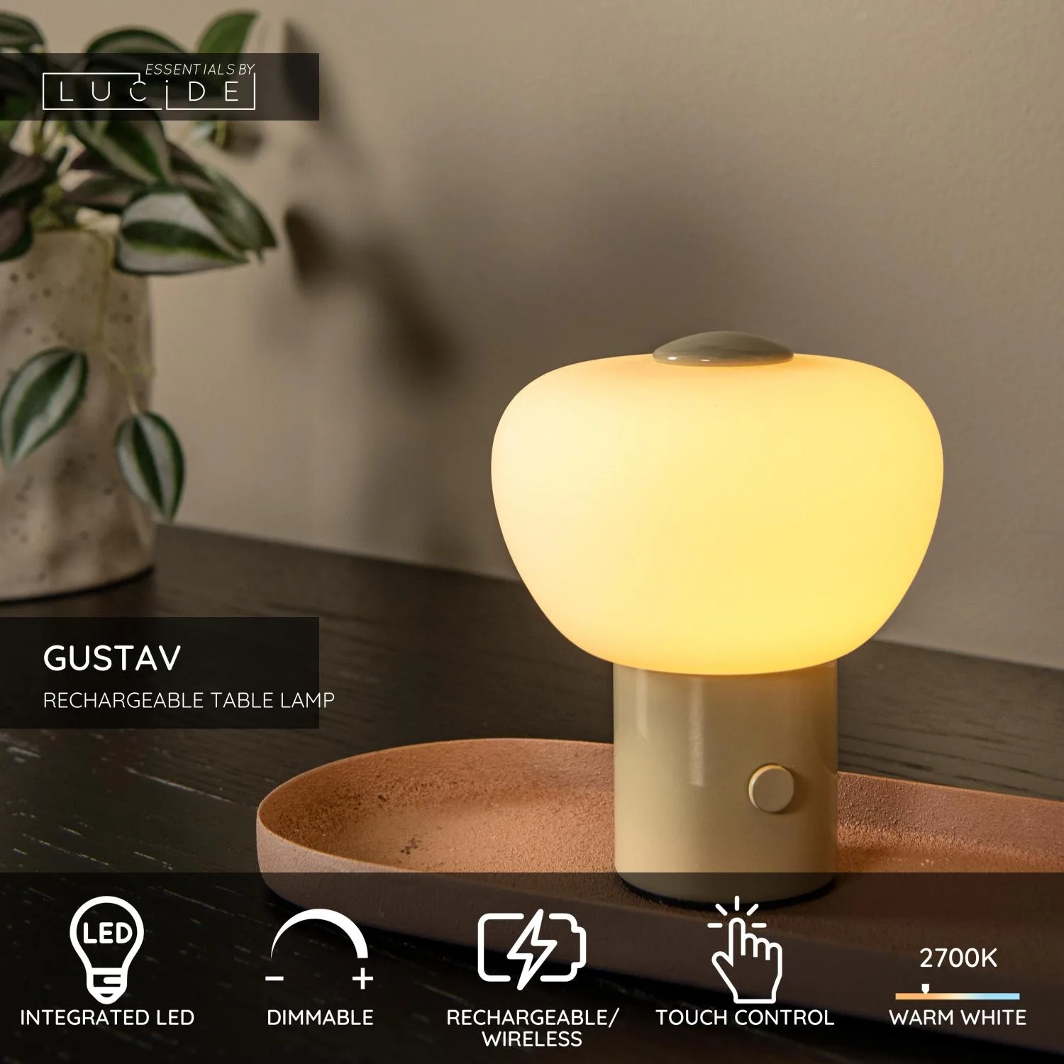 GUSTAV – Nabíjateľná stolná lampa – Akumulátor – Ø 8 cm – Stmievateľná LED – 1x0,8 W, 2700 K – Obrázok 23