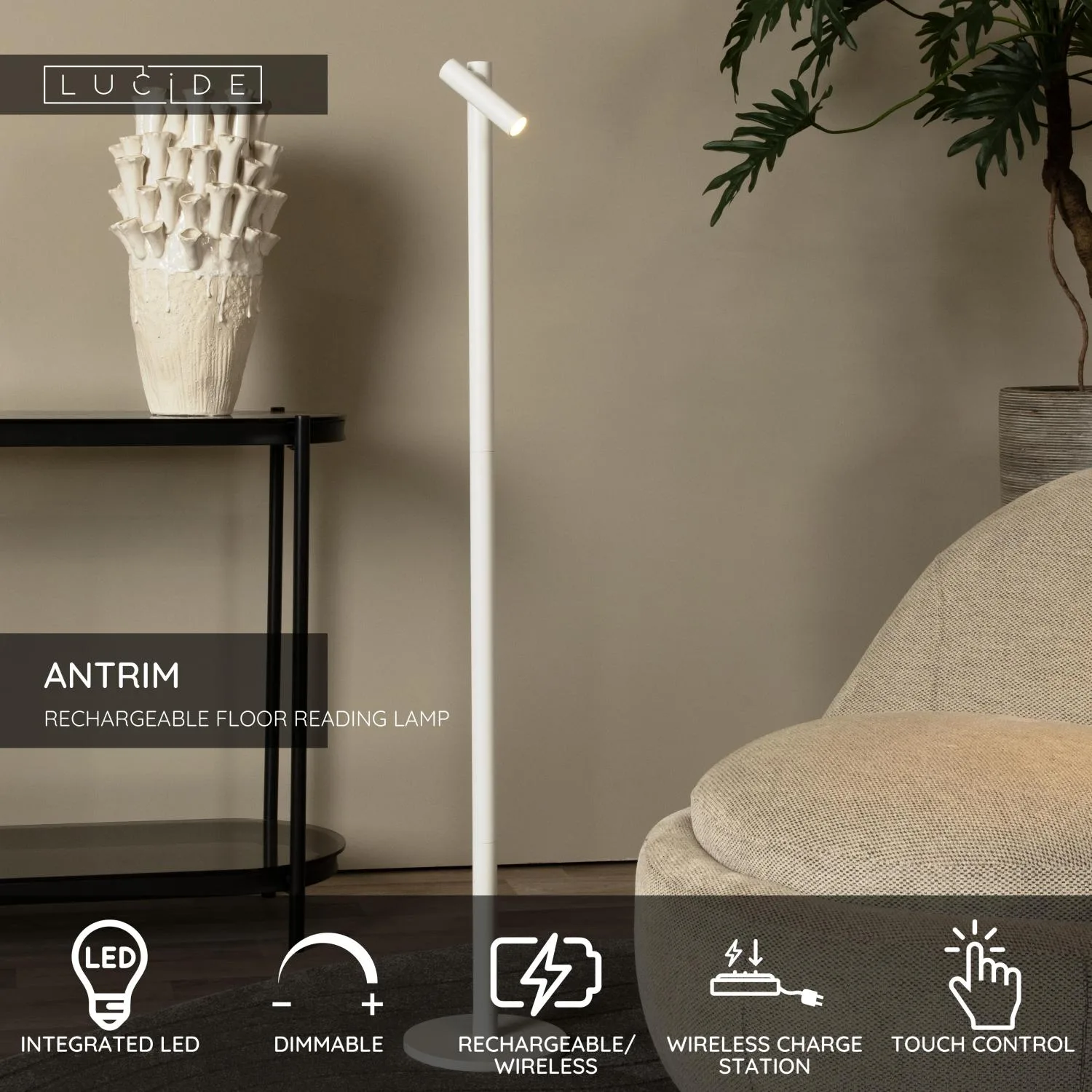 ANTRIM – Nabíjateľná podlahová lampa na čítanie do interiéru/exteriéru – Akumulátor – LED s reguláciou jasu – Obrázok 11
