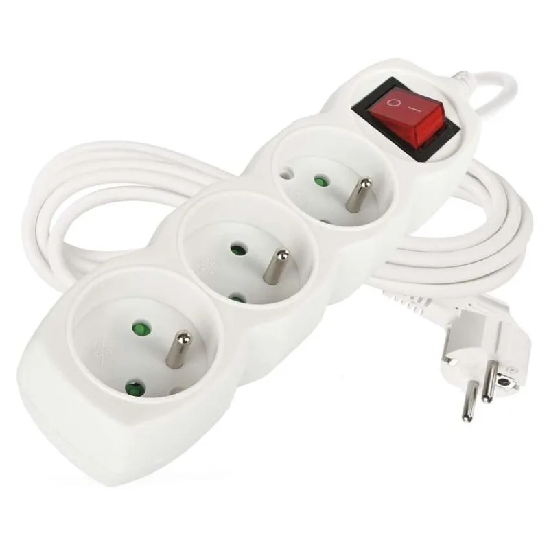 Predlžovací kábel 3 m / 3 zásuvky / s vypínačom / biely / PVC / 1 mm2