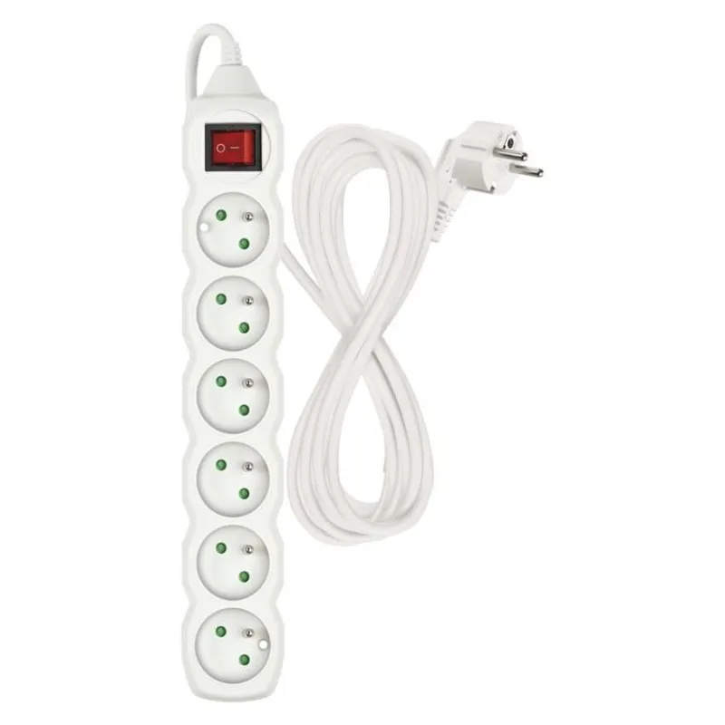 Predlžovací kábel 5 m / 6 zásuviek / s vypínačom / biely / PVC / 1 mm2 – Obrázok 3