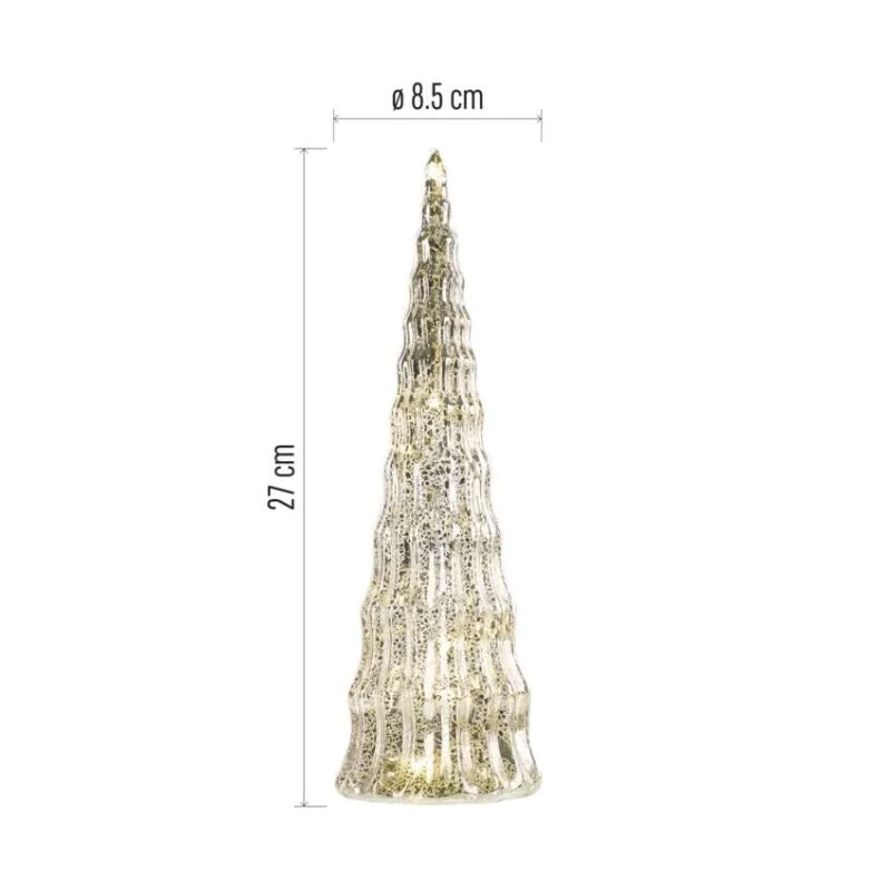 LED vianočný sklenený stromček, 27 cm, 2x CR2032, vnútorný, teplá biela, časovač – Obrázok 4