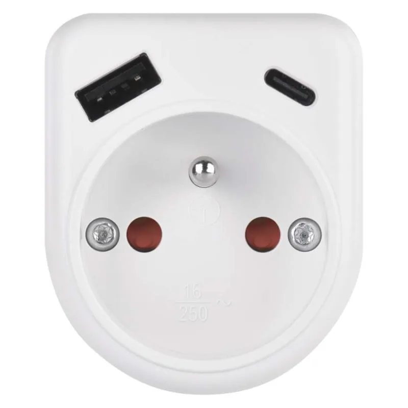 Rozbočovacia zásuvka 1×, 1×USB-A+1×USB-C, biela – Obrázok 3