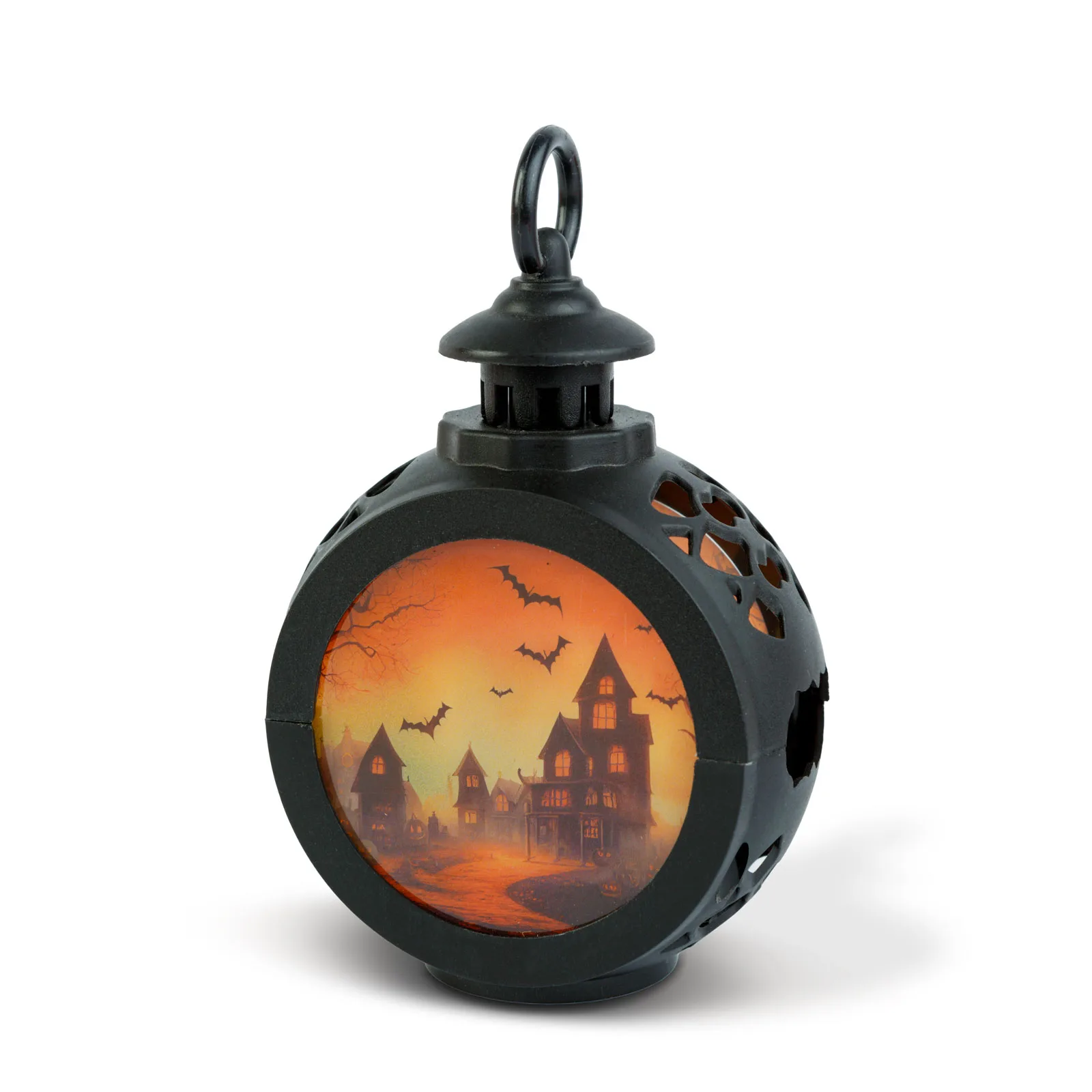 Halloweenska svetelná dekorácia - hrad - závesná - LED - 8,5 x 13,5 cm – Obrázok 2