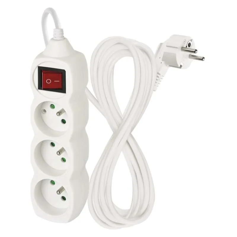 Predlžovací kábel 5 m / 3 zásuvky / s vypínačom / biely / PVC / 1,5 mm2 – Obrázok 2