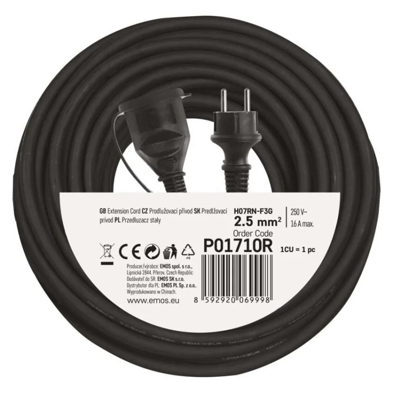 Vonkajší predlžovací kábel 10 m / 1 zásuvka / čierny / guma-neoprén / 230 V / 2,5 mm2 – Obrázok 11
