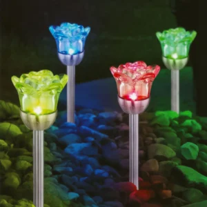 Solárna lampa - zapichovateľná - ruža - 1 RGB LED - 8 x 36,5 cm