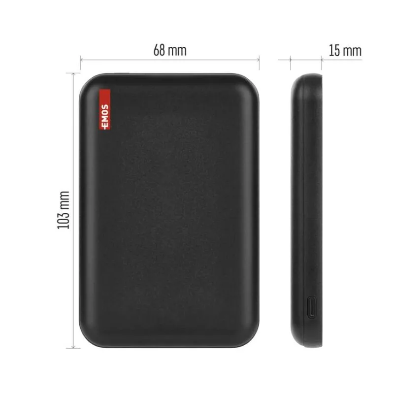 Power bank EMOS WI 521, 5 000 mAh, 20 W+Wireless, čierny – Obrázok 2