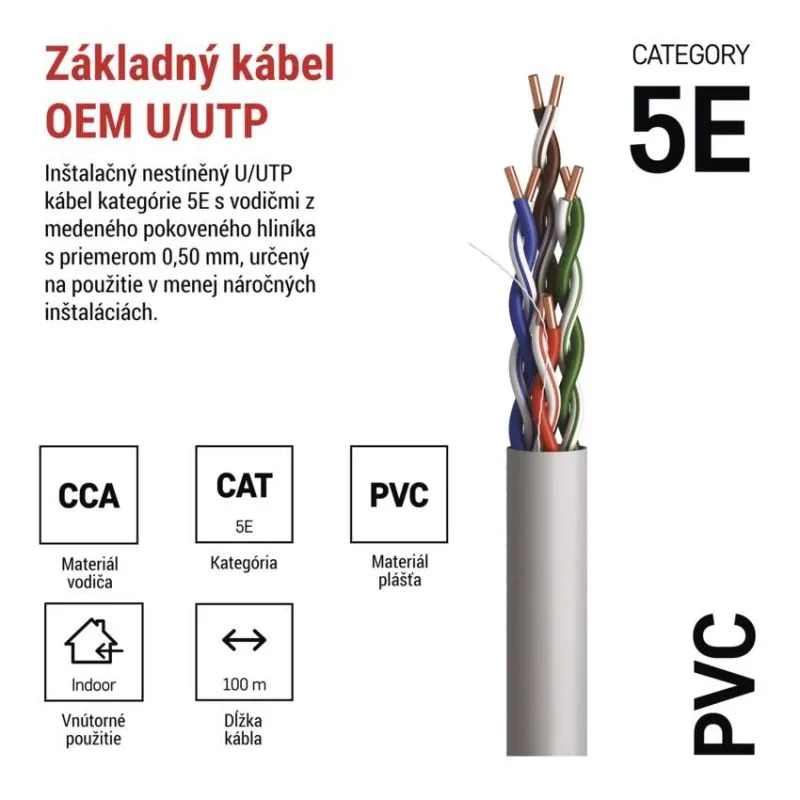 Datový kábel UTP CAT 5E PVC CCA, 100m – Obrázok 3