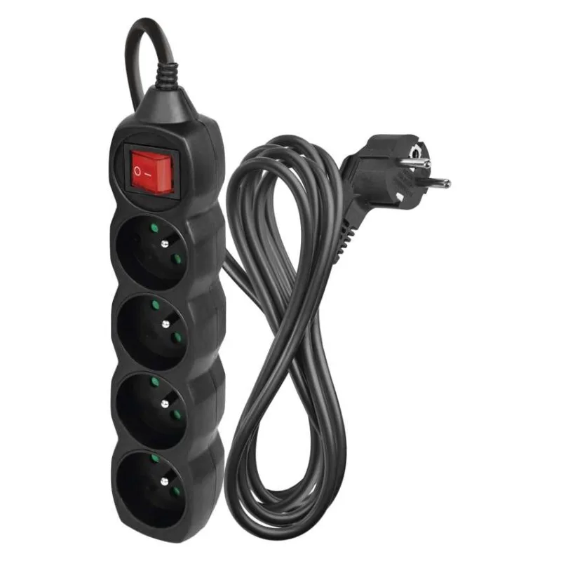 Predlžovací kábel 3 m / 4 zásuvky / s vypínačom / čierny / PVC / 1,5 mm2 – Obrázok 2
