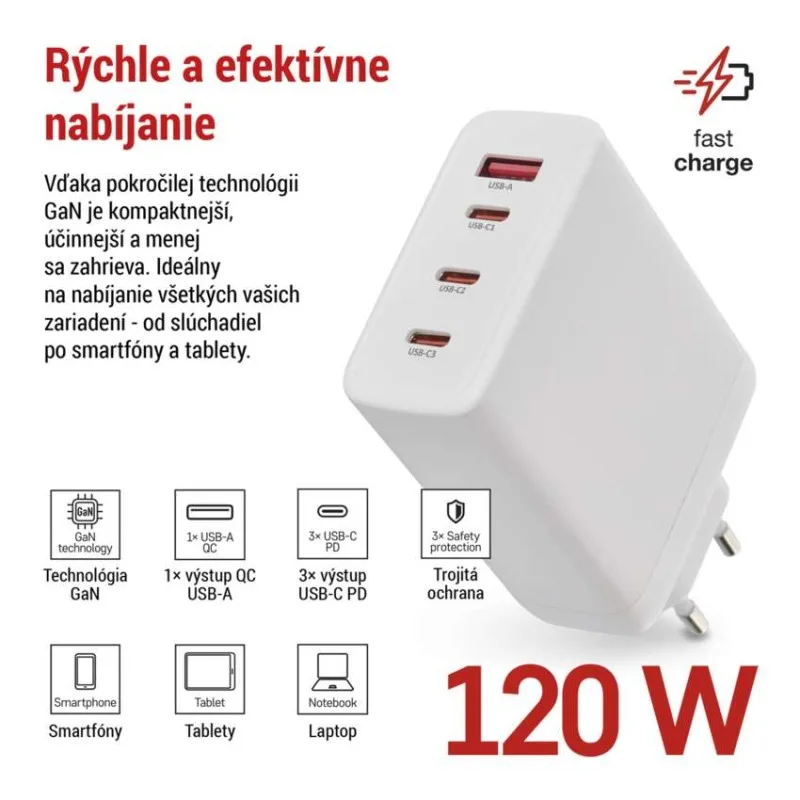 Univerzálny USB adaptér GaN do siete PD 120 W max. – Obrázok 3