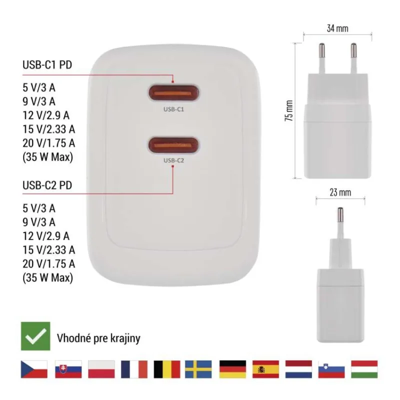 Univerzálny USB adaptér GaN do siete PD 35 W max. – Obrázok 5