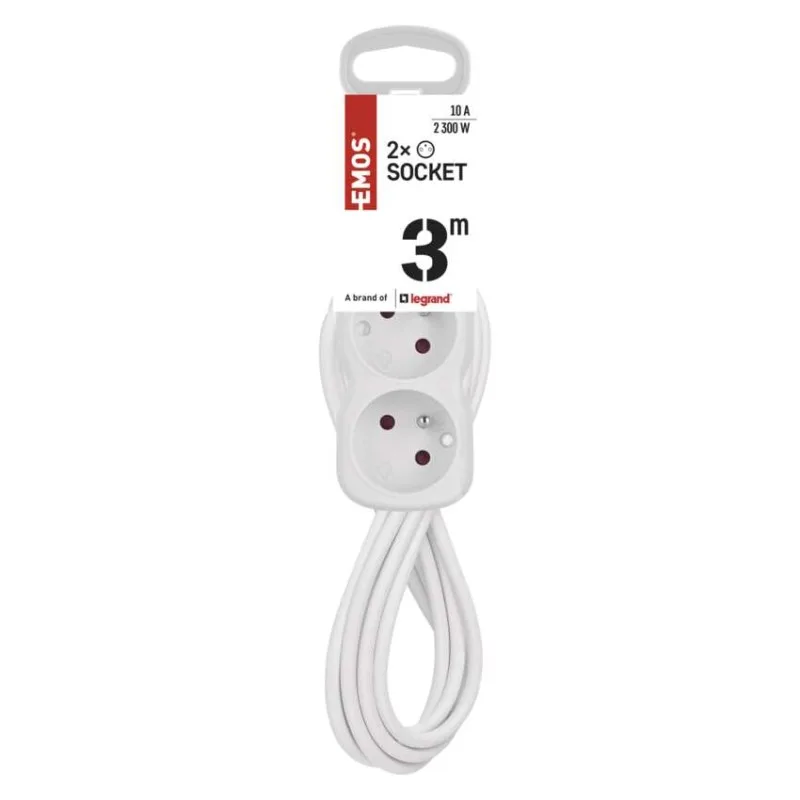 Predlžovací kábel 3 m / 2 zásuvky / s vypínačom / biely / PVC / 1 mm2 – Obrázok 4