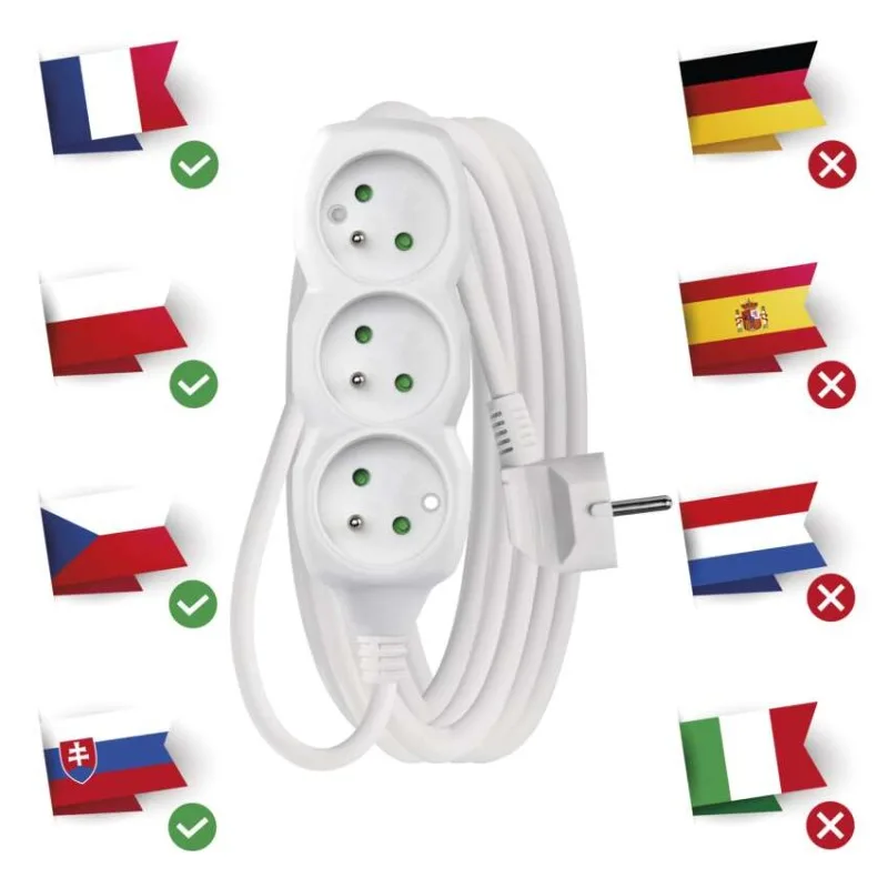 Predlžovací kábel 5 m / 3 zásuvky / biely / PVC / 1,5 mm2 – Obrázok 5