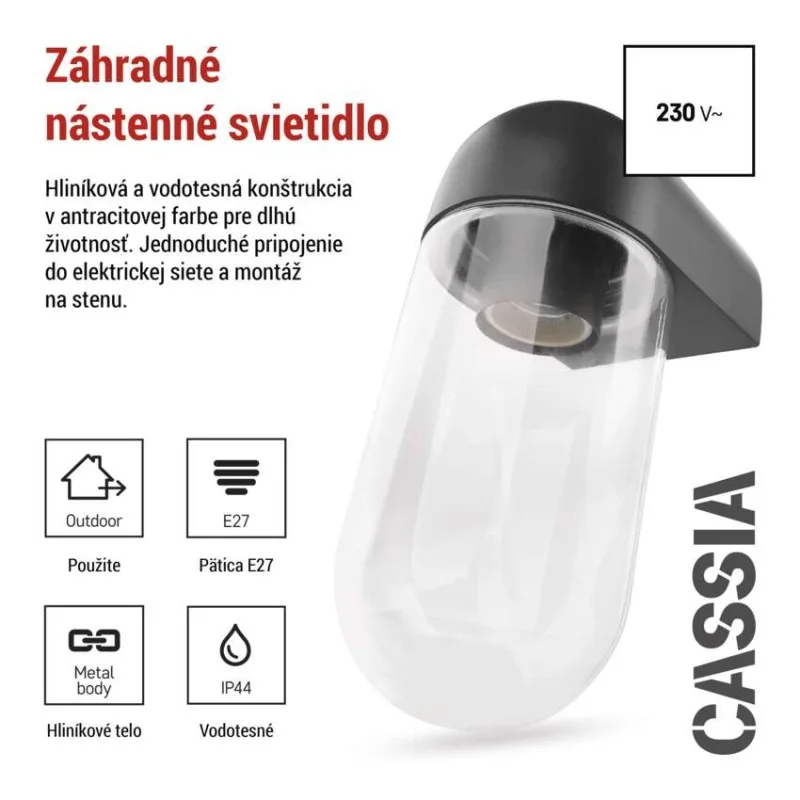 Záhradné nástenné svietidlo CASSIA, 12,6 x 9,5 x 22,2 cm, 1 x E27, 15 W – Obrázok 4