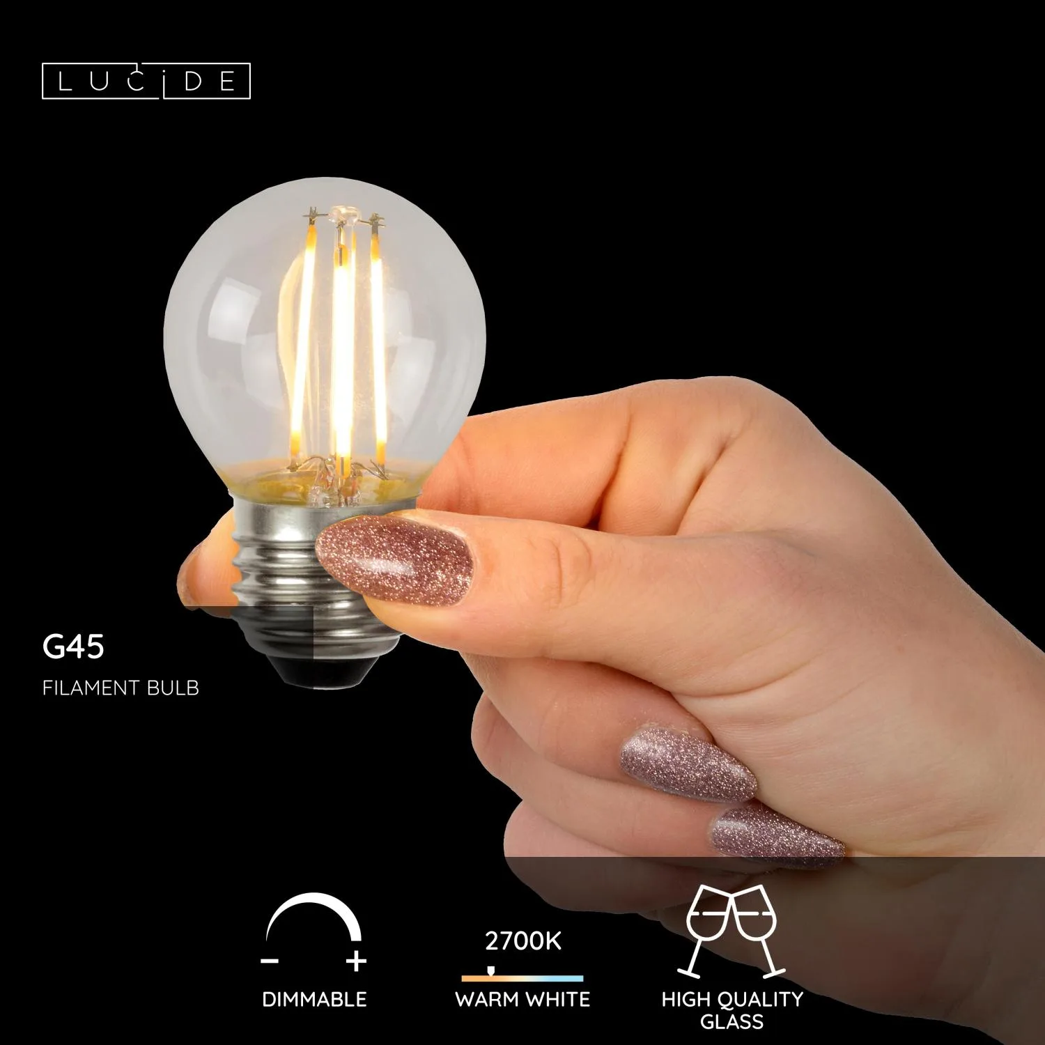 G45 - Žiarovka s vláknom - Ø 4,5 cm - LED tlmená - E27 - 1x4W 2700K – Obrázok 3