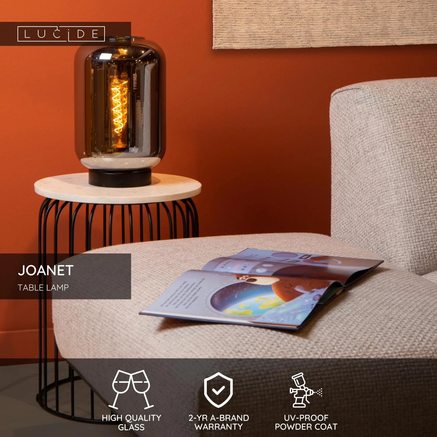 JOANET - Stolná lampa - Ø 22 cm - 1xE27 - Smoke Grey – Obrázok 3