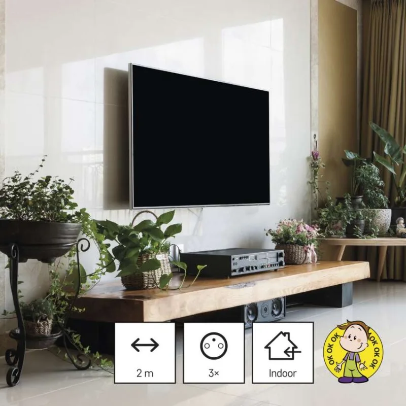Predlžovací kábel 2 m / 3 zásuvky / čierny / PVC / 1 mm2 – Obrázok 6