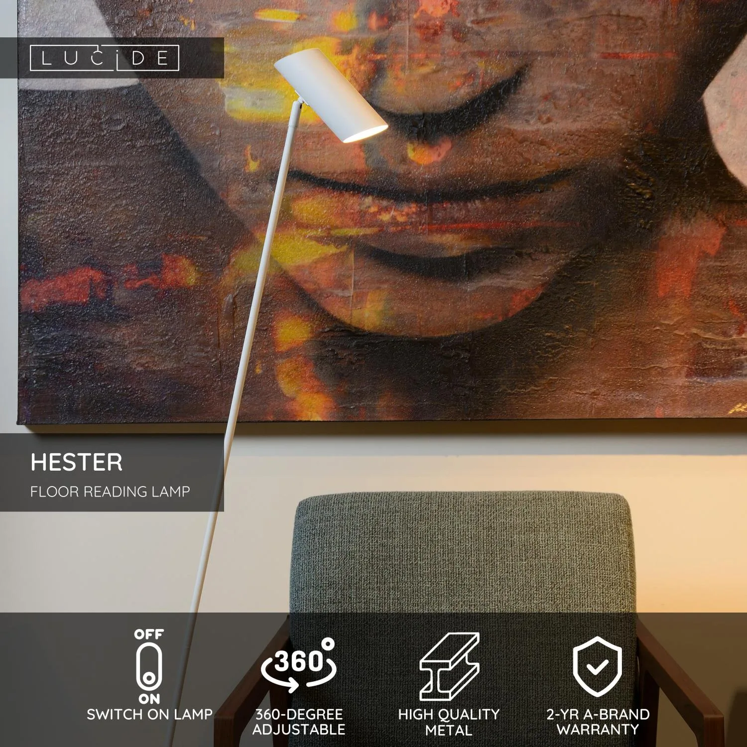 HESTER - Podlahová čítacia lampa - 1xGU10 - biela – Obrázok 3