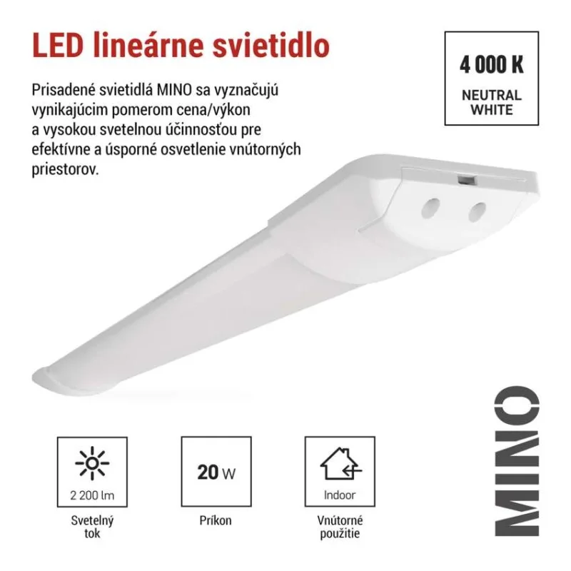 LED lineárne svietidlo MINO 20W, neutrálna biela – Obrázok 3