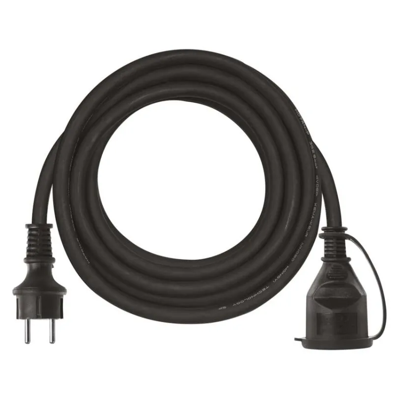 Vonkajší predlžovací kábel 5 m / 1 zásuvka / čierny / guma-neoprén / 230 V / 1,5 mm2 – Obrázok 2