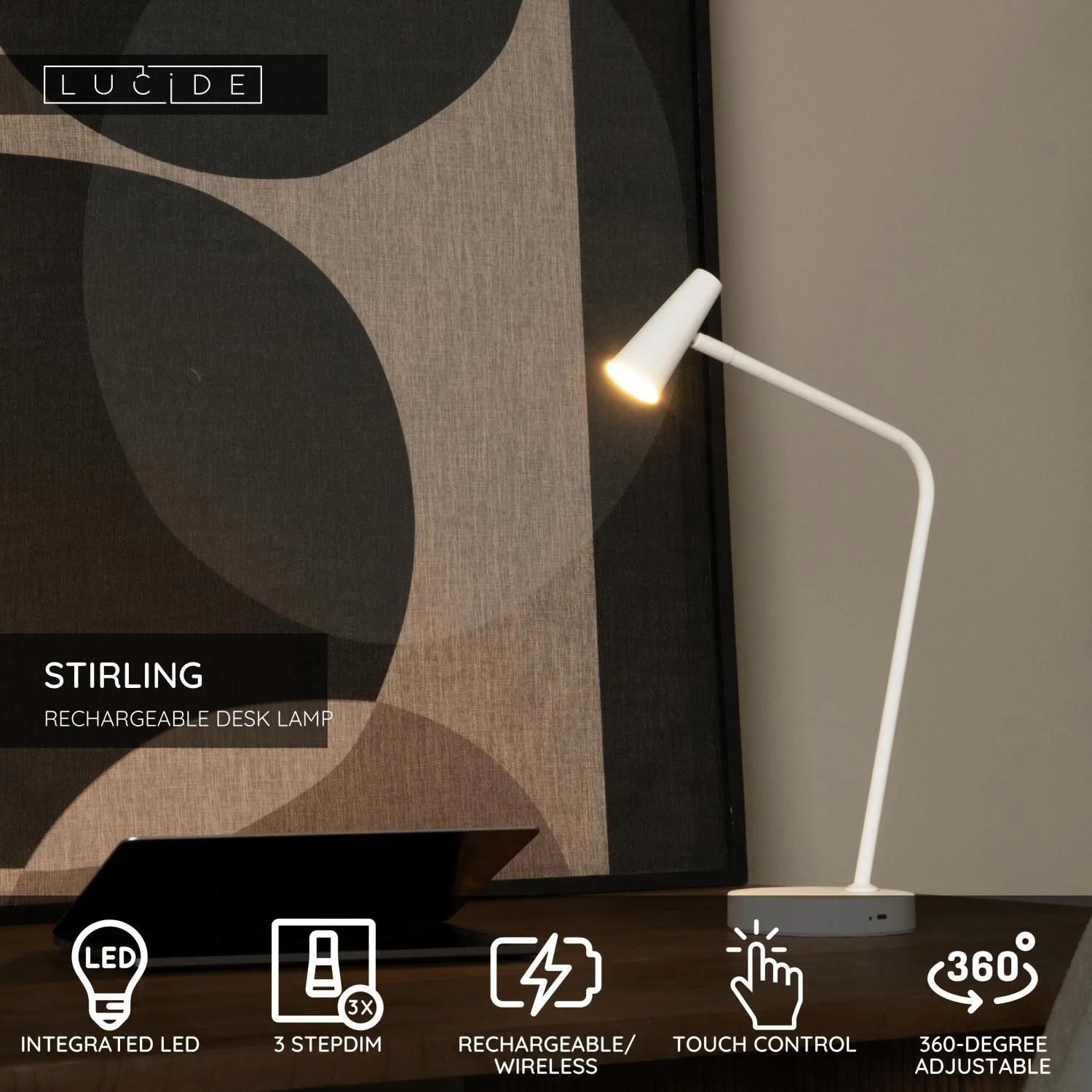 STIRLING - Nabíjateľná stolná lampa - Batériový balík - LED 3 StepDim - 1x3W 2700K – Obrázok 13