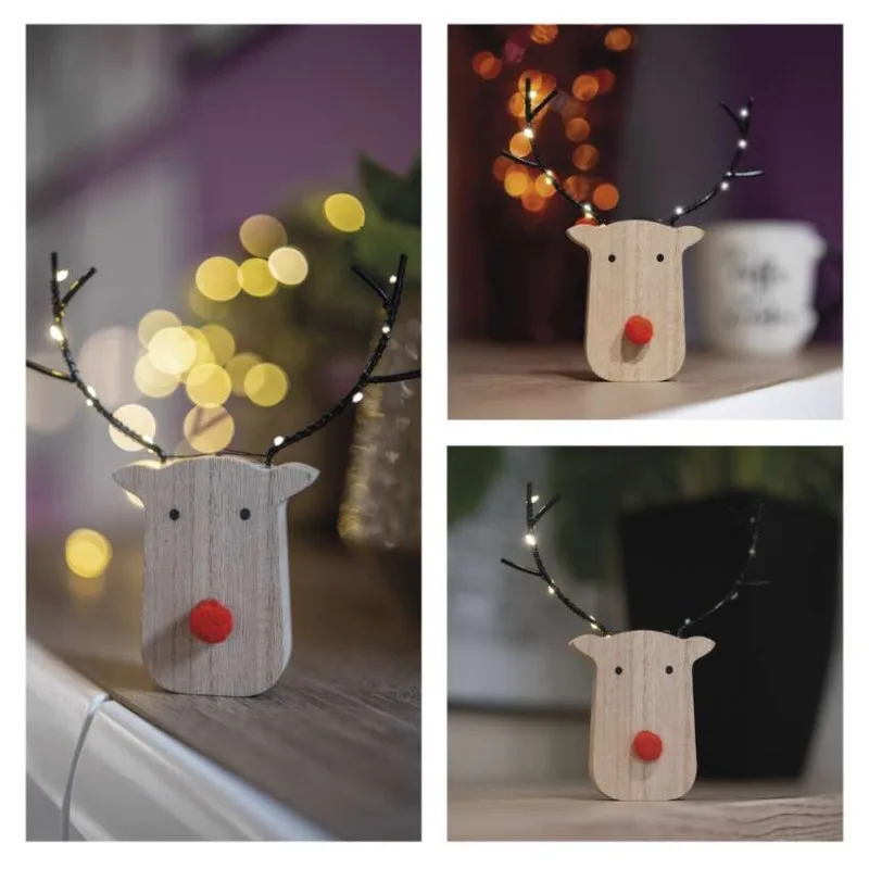 LED dekorácia drevená – sobík, 16 cm, 2x AAA, vnútorné, teplá biela, časovač, 12 ks, displ – Obrázok 12