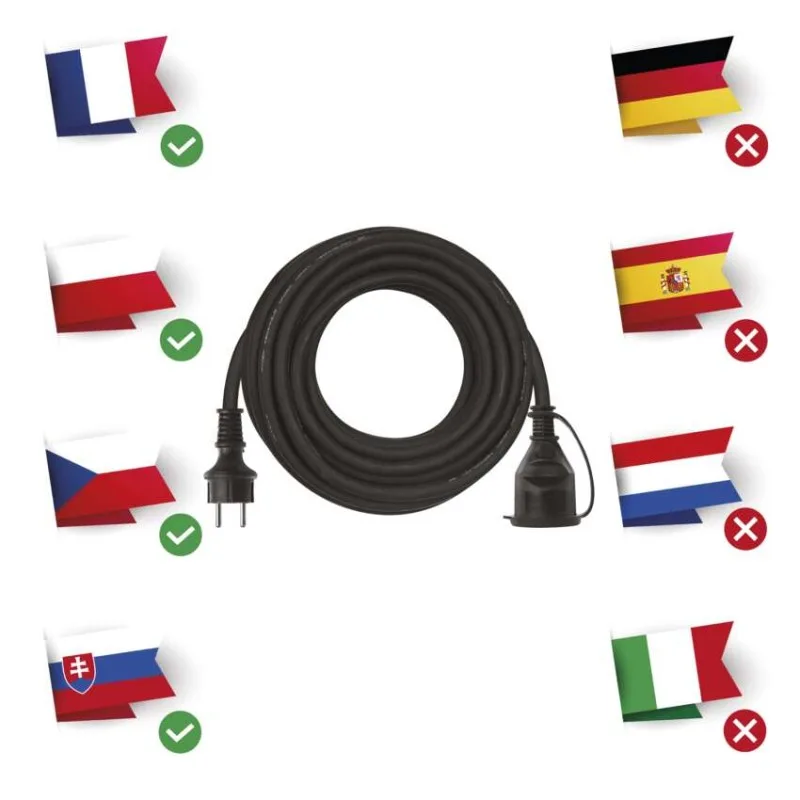 Vonkajší predlžovací kábel 10 m / 1 zásuvka / čierny / guma-neoprén / 230 V / 2,5 mm2 – Obrázok 3