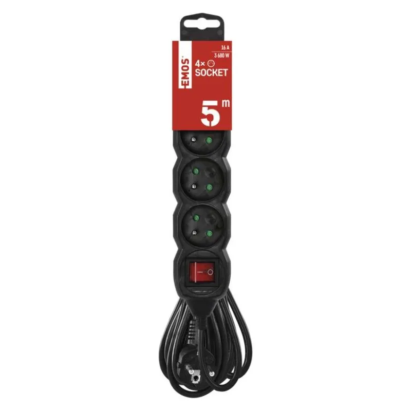 Predlžovací kábel 5 m / 4 zásuvky / s vypínačom / čierny / PVC / 1,5 mm2 – Obrázok 4